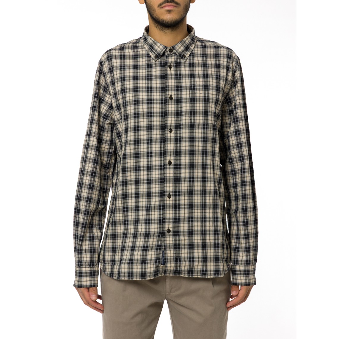Camicia button-down a quadri in flanella di puro cotone Woolrich