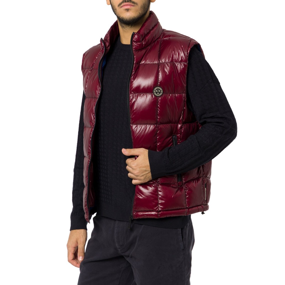 Piumino lucido trapuntato smanicato Armani Exchange