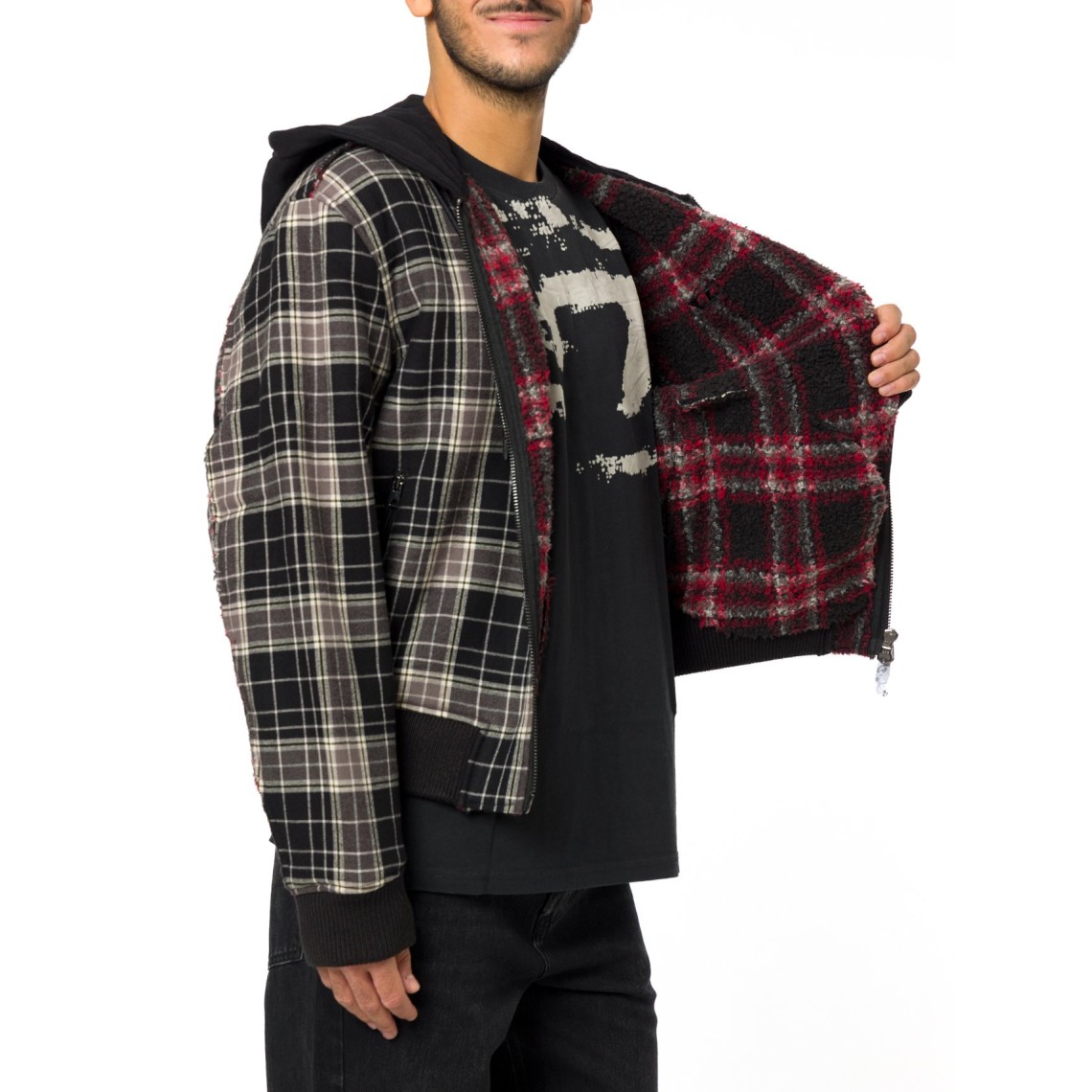 Bomber in flanella a quadri con interno Teddy Diesel