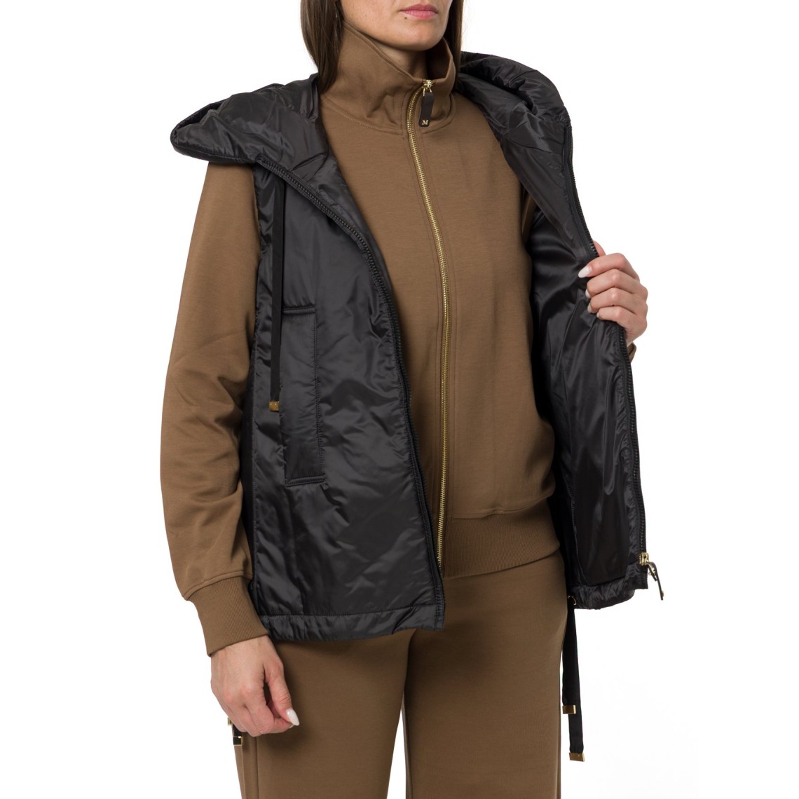 Gilet imbottito con cappuccio in tela antigoccia Greengo Max Mara The Cube