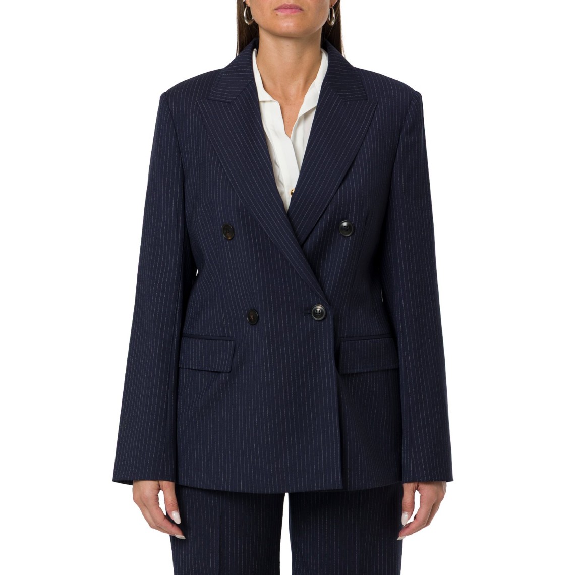 Giacca doppiopetto in tela di lana Mstumico Max Mara Studio