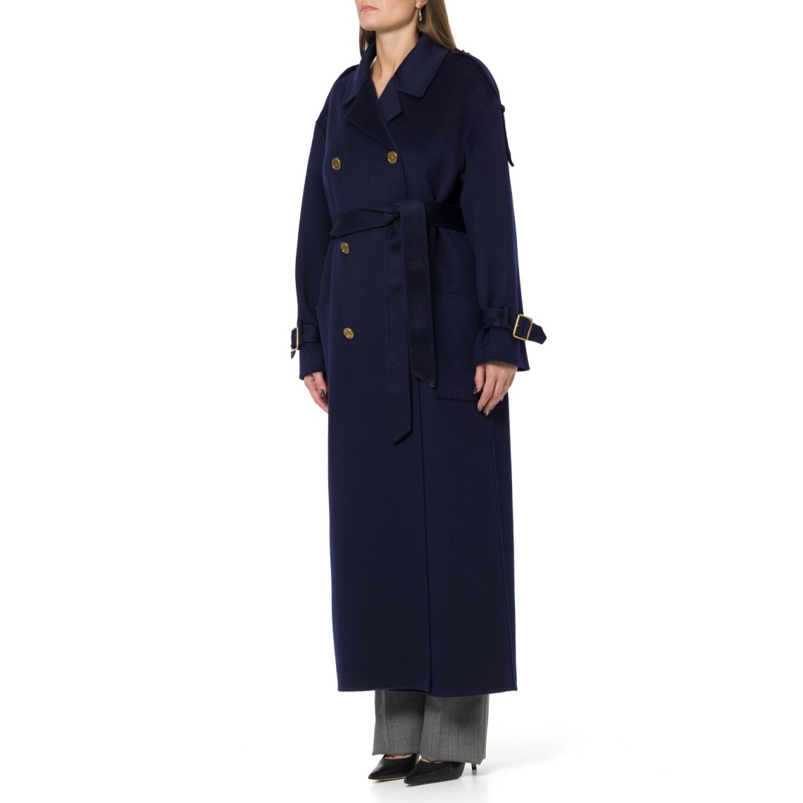 Cappotto lungo con cintura e bottoni logati Elisabetta Franchi