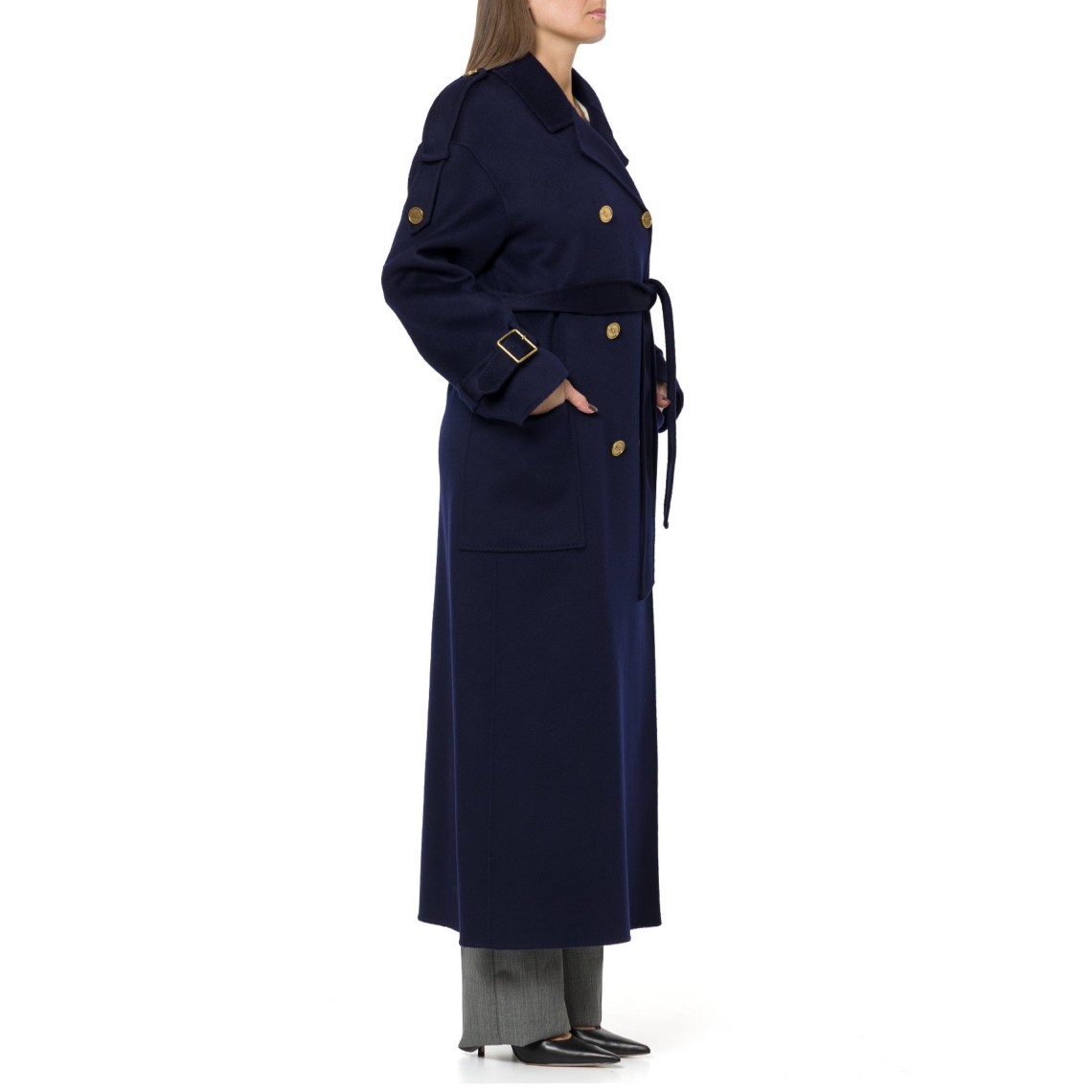 Cappotto lungo con cintura e bottoni logati Elisabetta Franchi