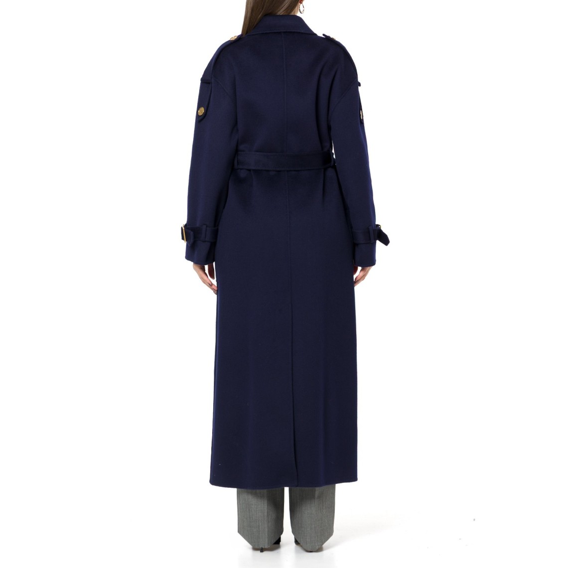 Cappotto lungo con cintura e bottoni logati Elisabetta Franchi