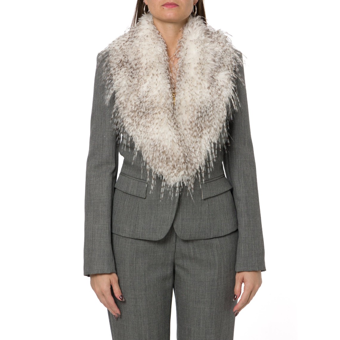 Giacca in lana con collo effetto pelliccia Elisabetta Franchi