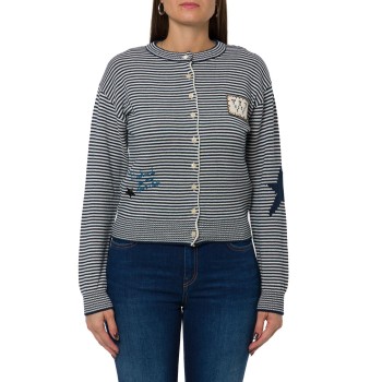Cardigan in filato di cotone con intarsi Wkdteiera...