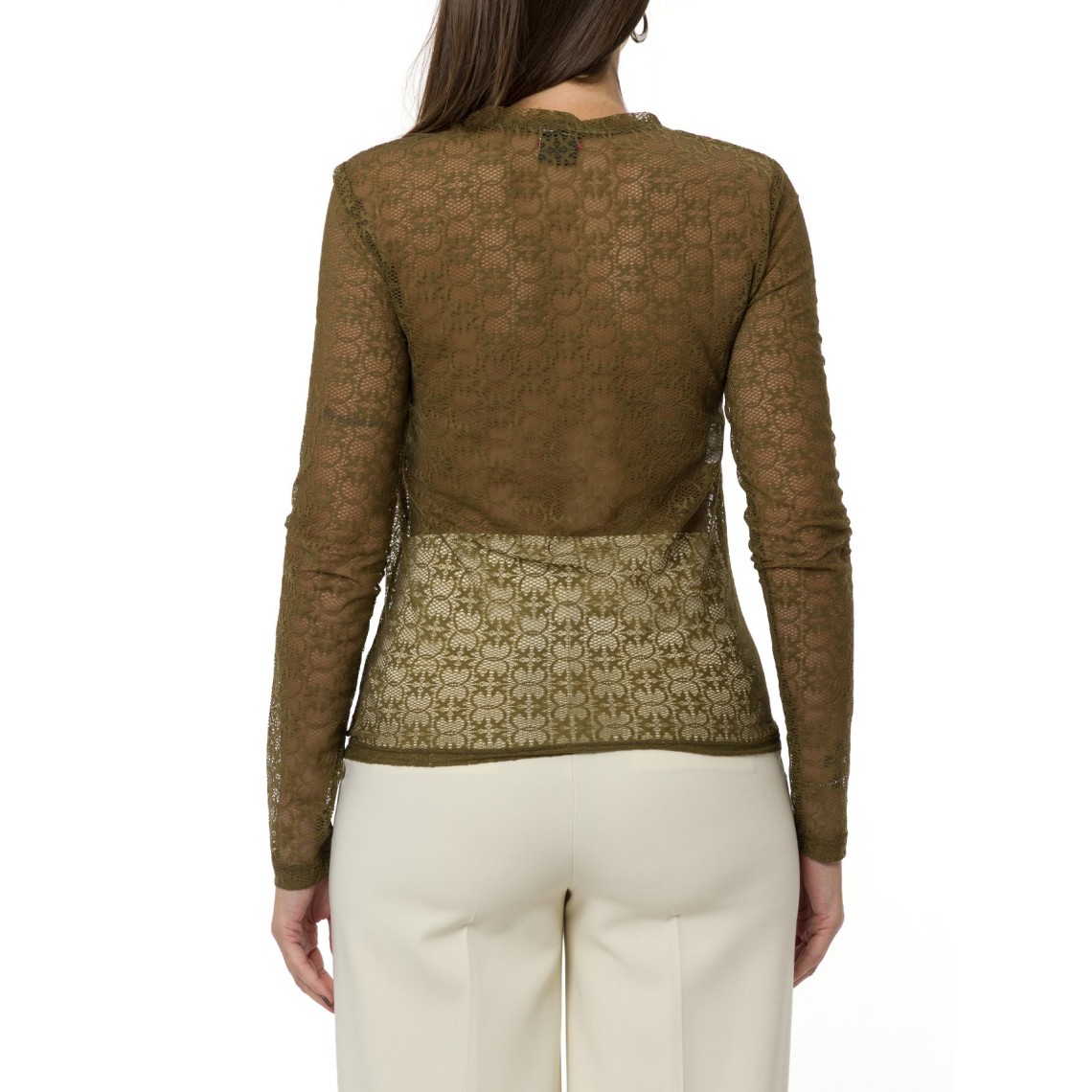 Maglia Rover in pizzo stretch con motivo logo Love Birds Pinko