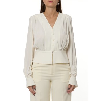 Camicia slim fit Twinset in raso con scollo a V