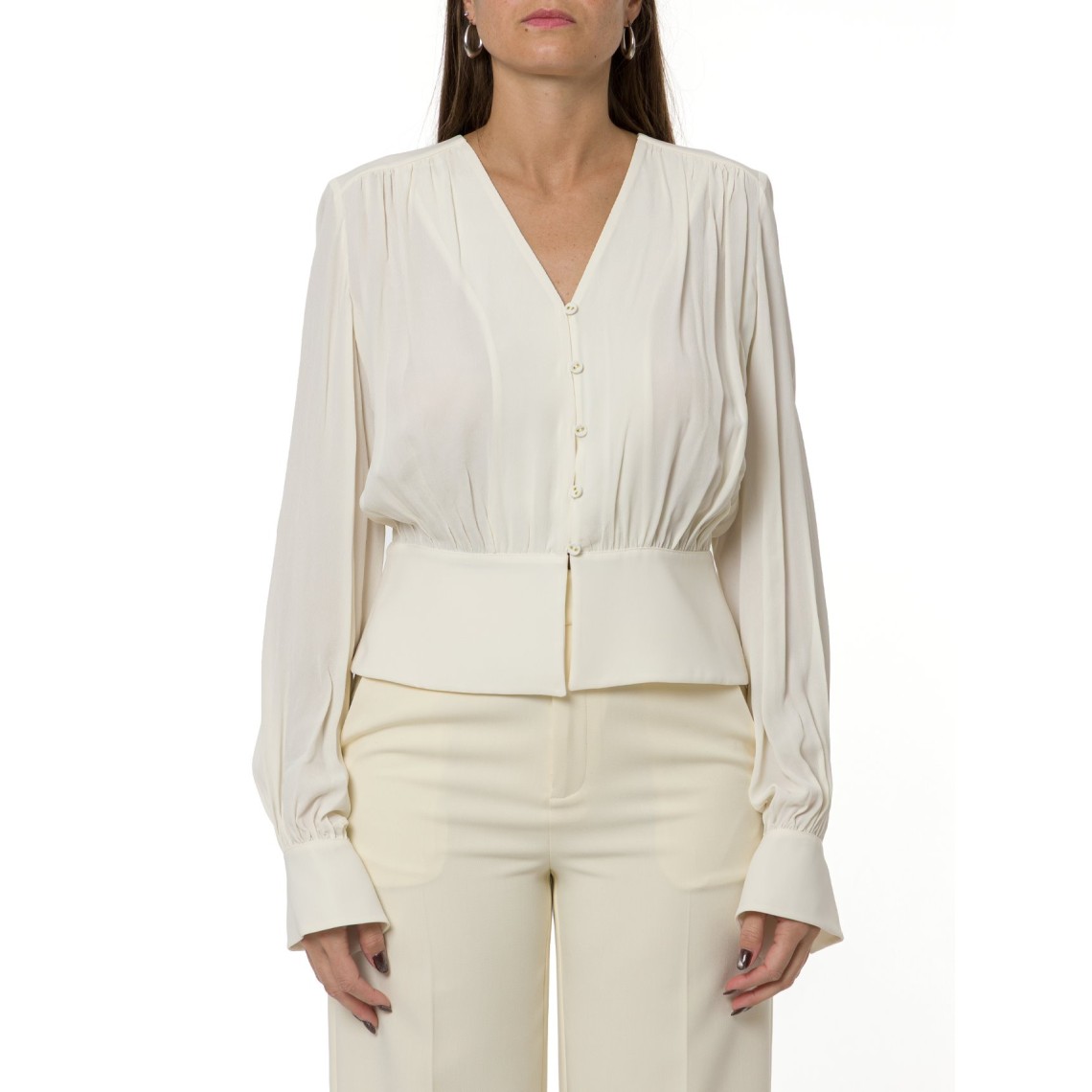 Camicia slim fit Twinset in raso con scollo a V