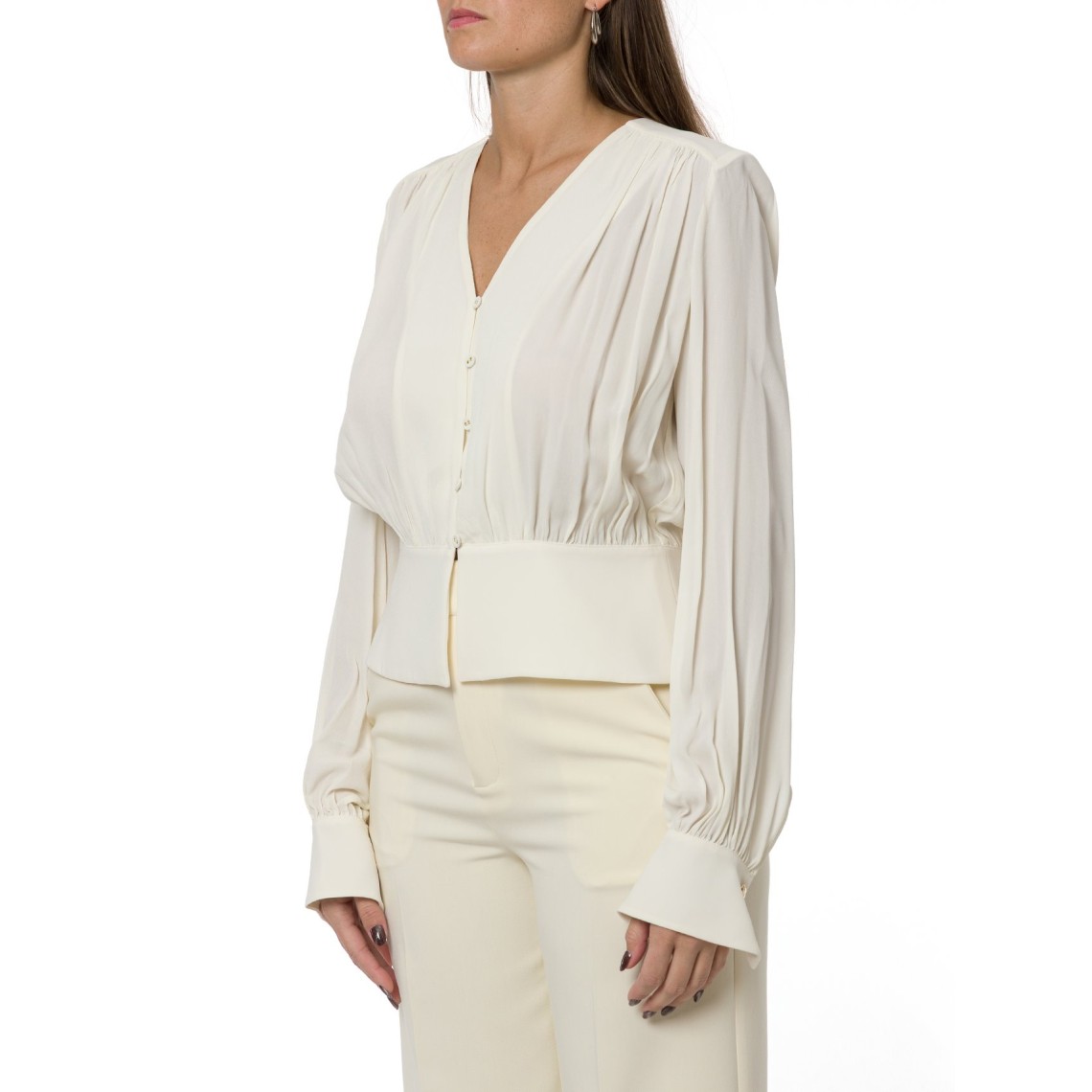 Camicia slim fit Twinset in raso con scollo a V