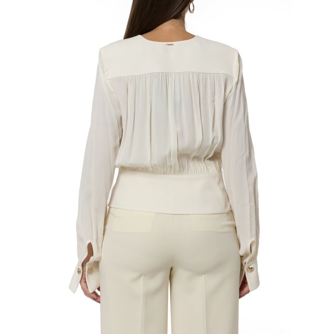 Camicia slim fit Twinset in raso con scollo a V