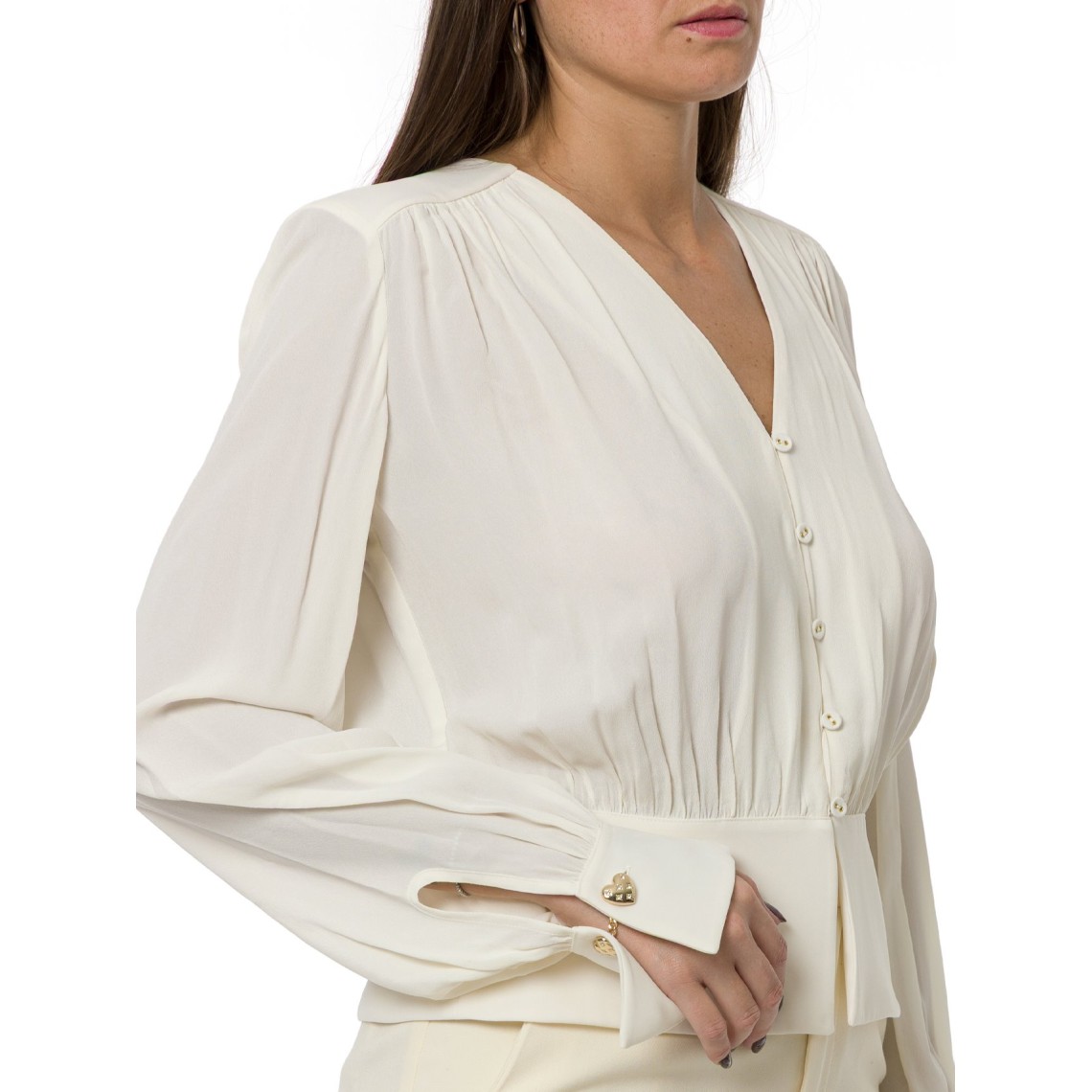 Camicia slim fit Twinset in raso con scollo a V