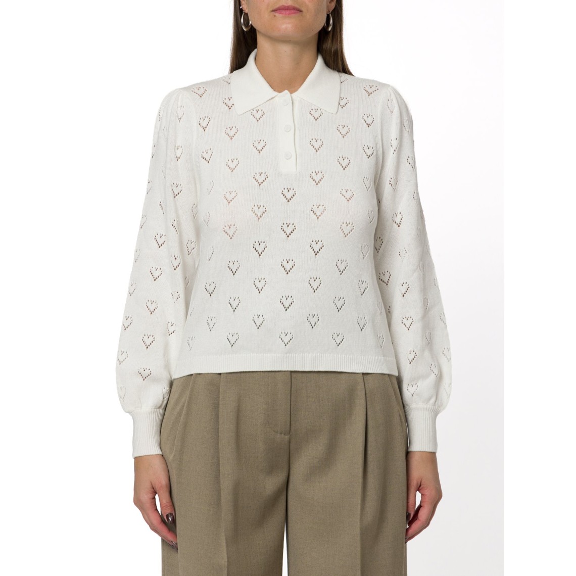 Polo traforata Twinset con maniche a palloncino