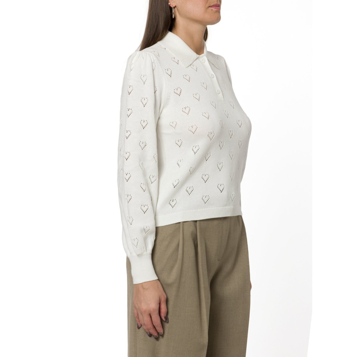 Polo traforata Twinset con maniche a palloncino