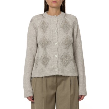 Cardigan jacquard a rombi con paillettes Twinset