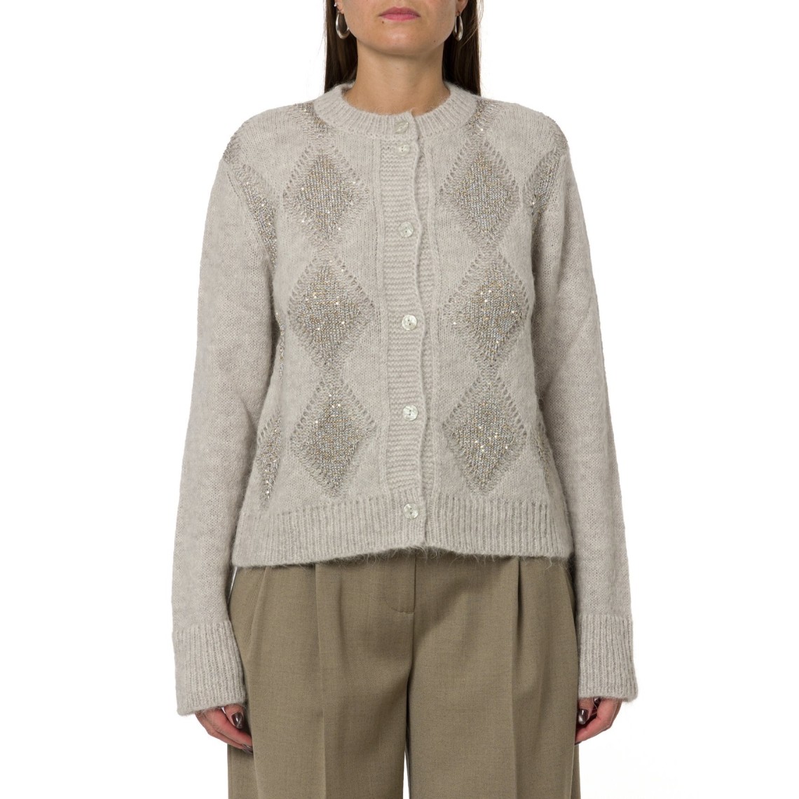 Cardigan jacquard a rombi con paillettes Twinset