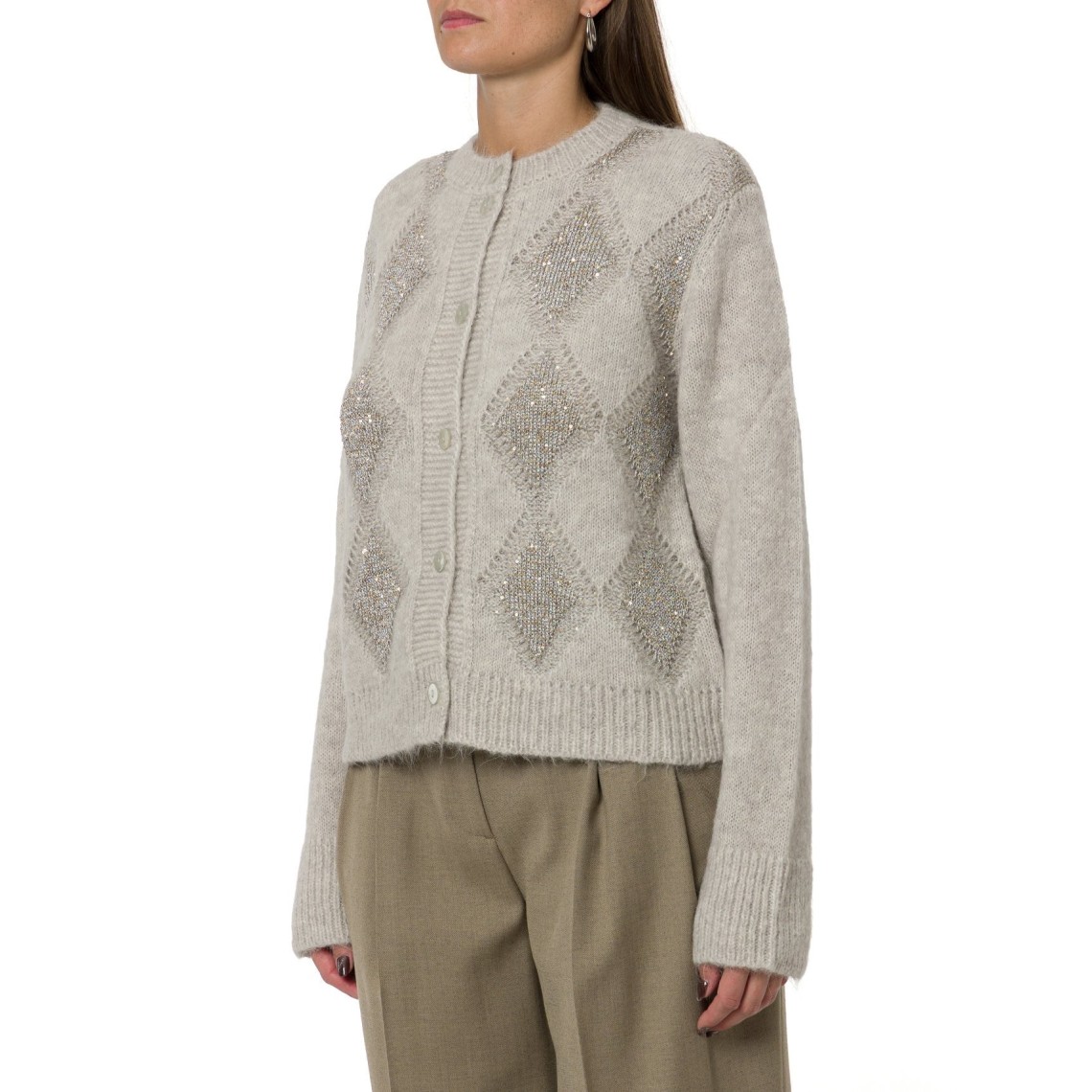 Cardigan jacquard a rombi con paillettes Twinset