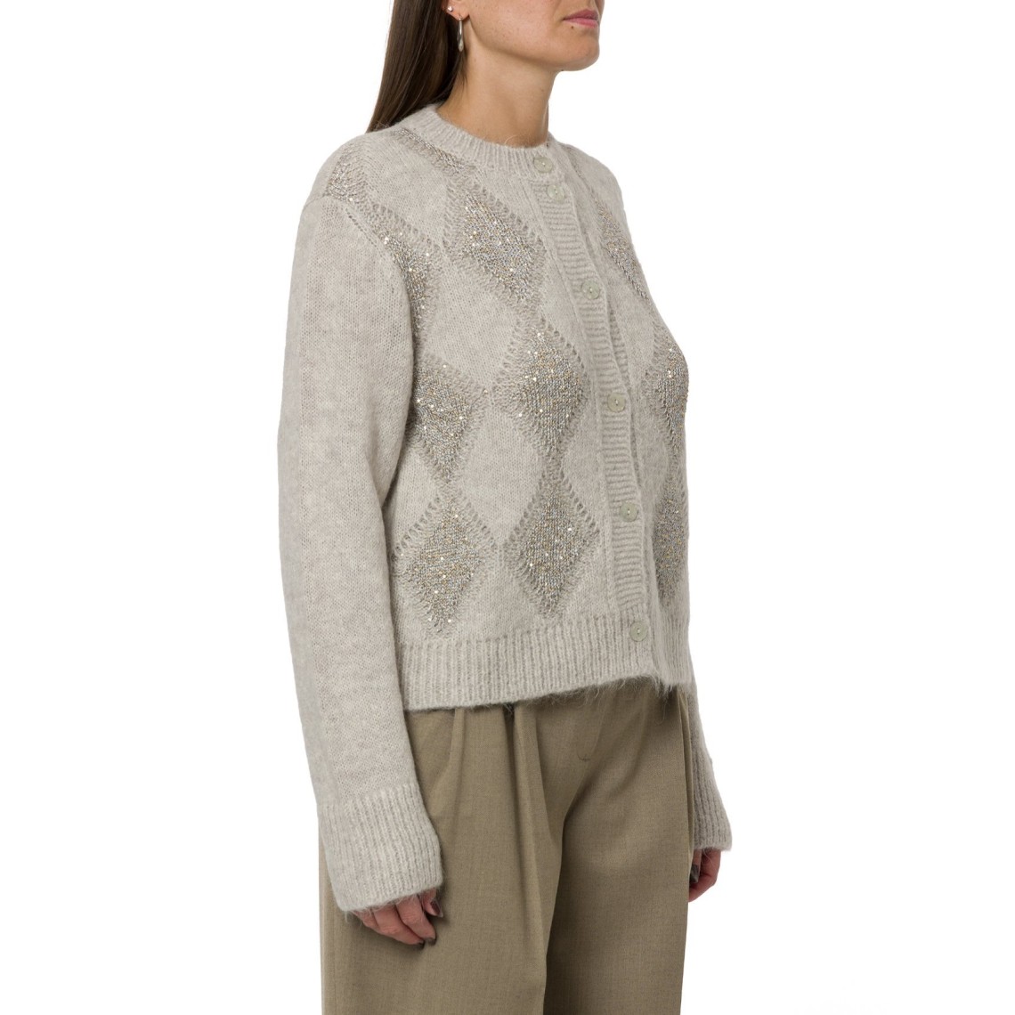 Cardigan jacquard a rombi con paillettes Twinset