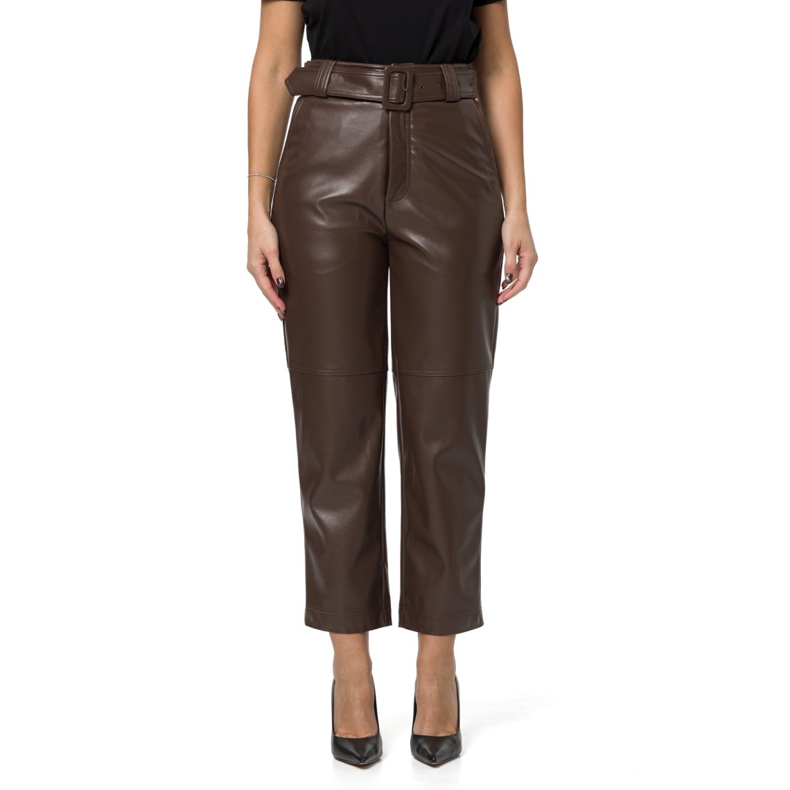 Pantaloni effetto pelle con cintura Twinset