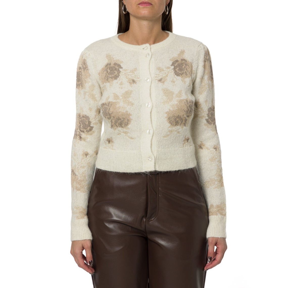 Cardigan Twinset in misto alpaca con ricamo floreale