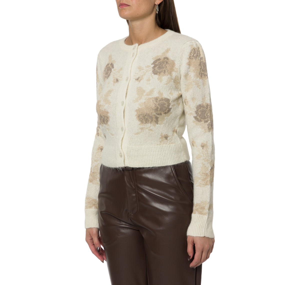 Cardigan Twinset in misto alpaca con ricamo floreale