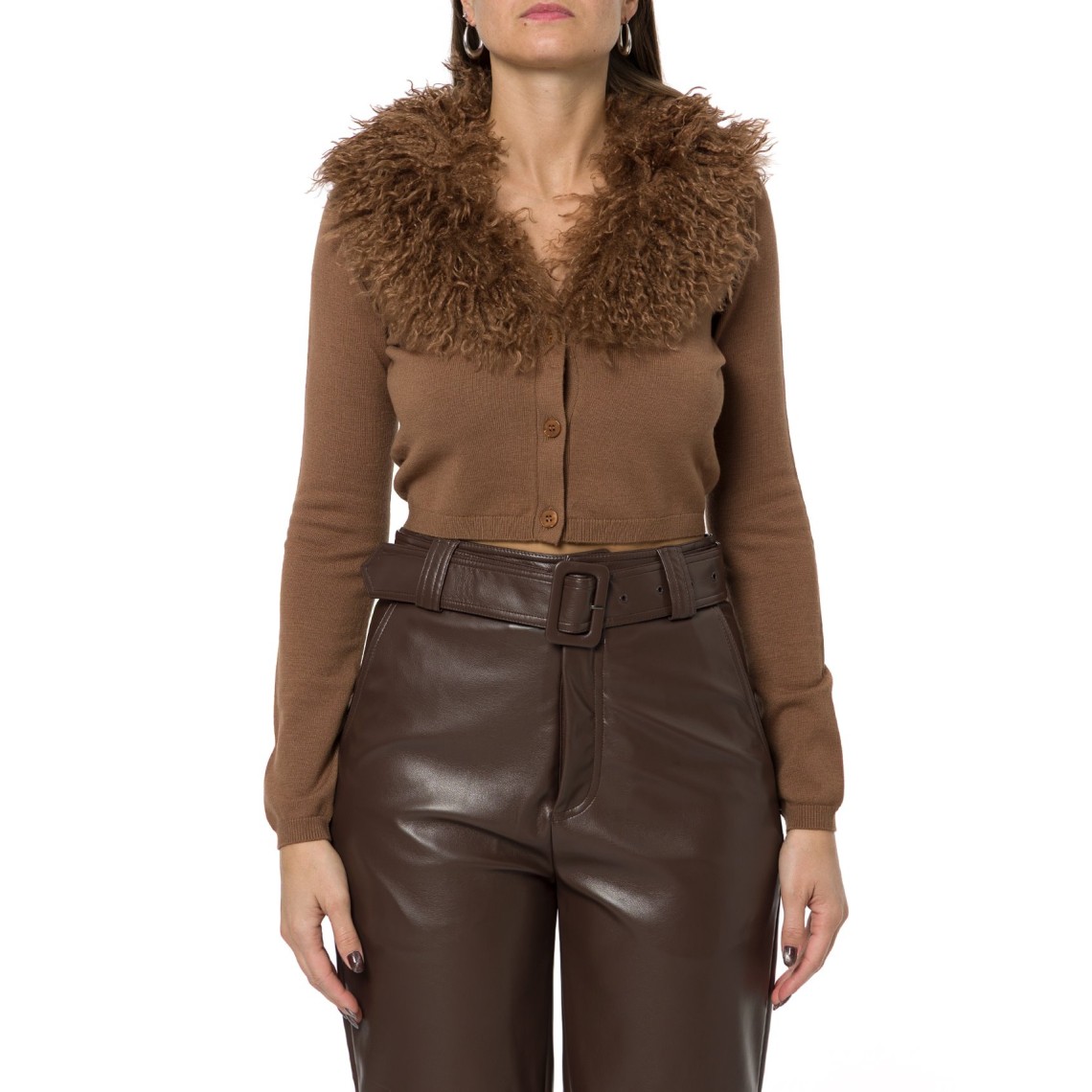 Cardigan cropped con faux fur Twinset