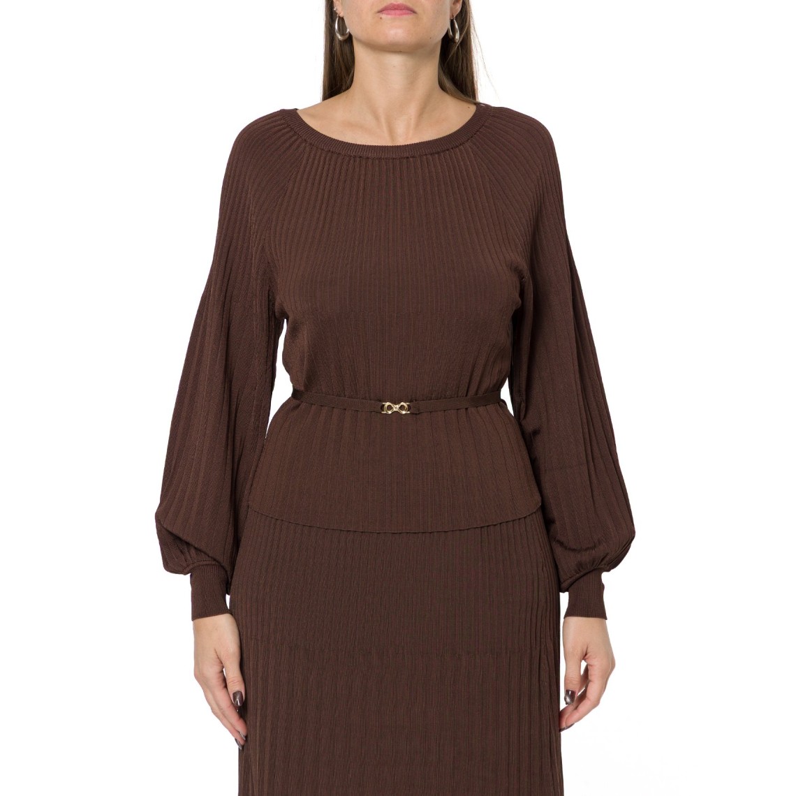 Maglia girocollo plissettata con cintura Twinset