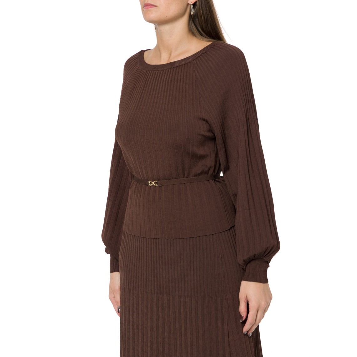 Maglia girocollo plissettata con cintura Twinset