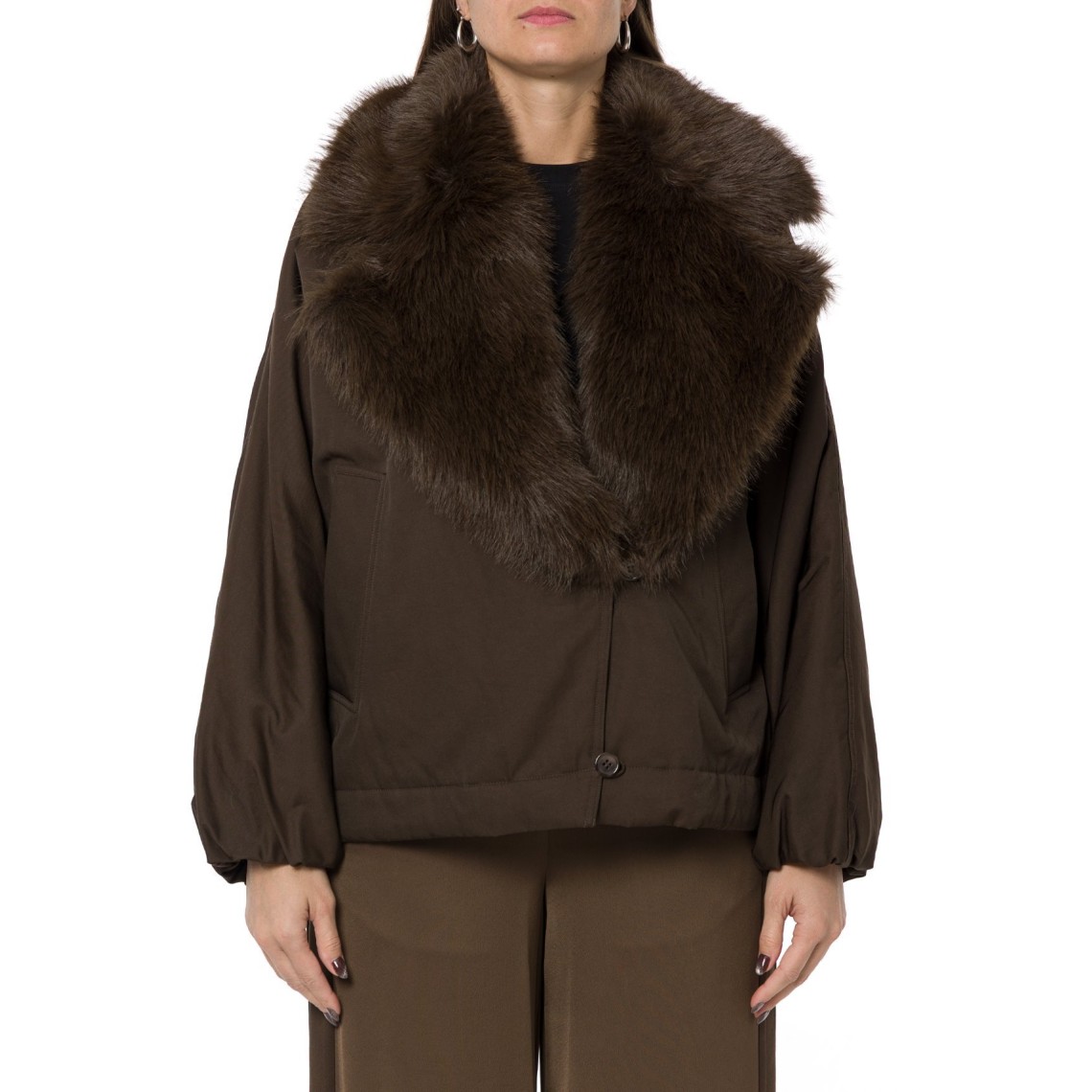 Giacca in gabardina con collo in faux fur Twinset