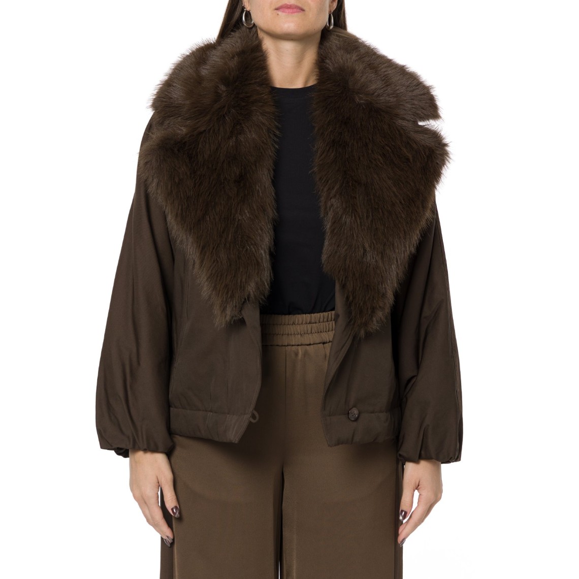 Giacca in gabardina con collo in faux fur Twinset