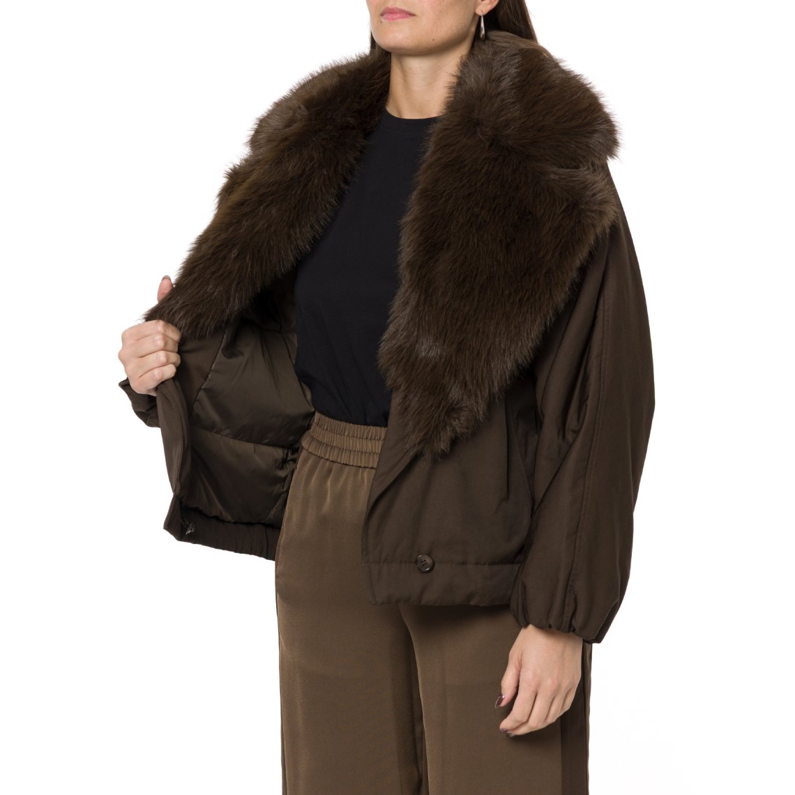 Giacca in gabardina con collo in faux fur Twinset