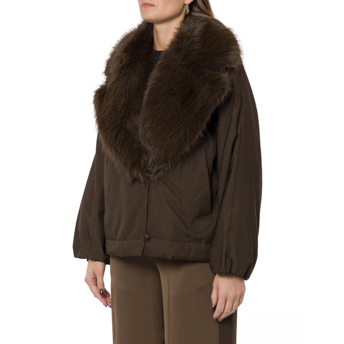 Giacca in gabardina con collo in faux fur Twinset