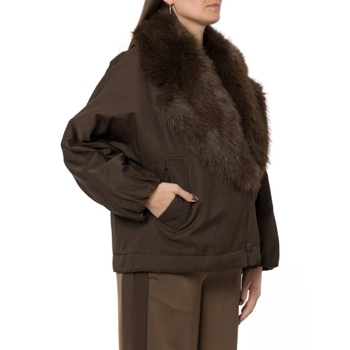 Giacca in gabardina con collo in faux fur Twinset