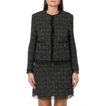 Blazer corto Twinset in bouclé con profili sfrangiati