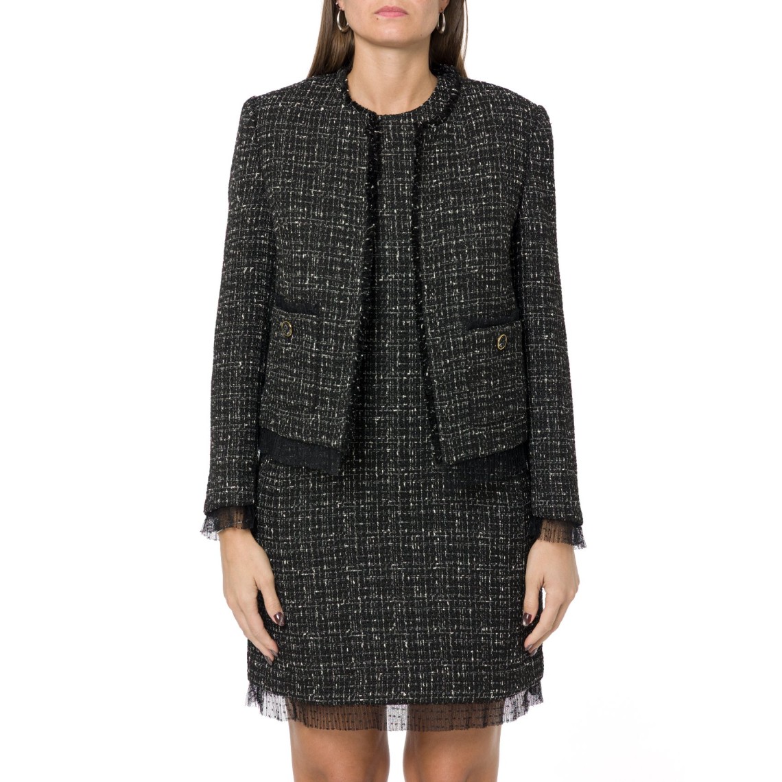 Blazer corto Twinset in bouclé con profili sfrangiati