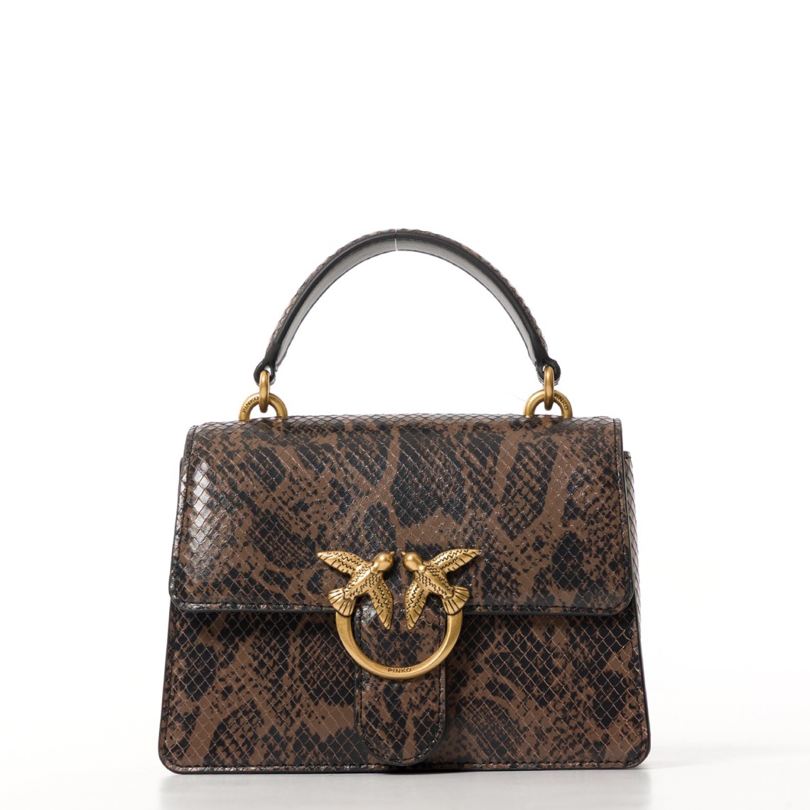 Borsa Pinko a mano Mini Love Bag One Top Handle Light in pelle con stampa pitone