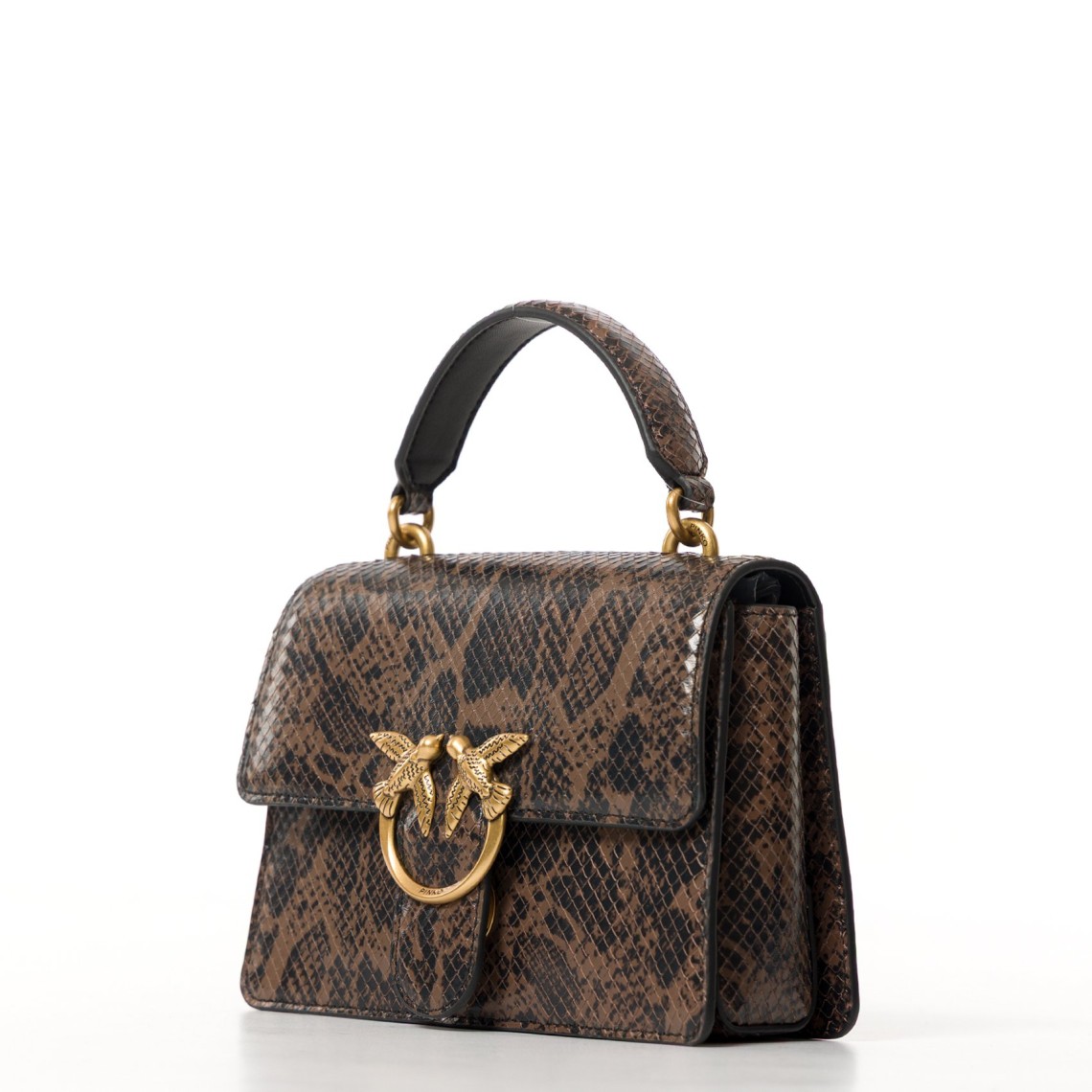 Borsa Pinko a mano Mini Love Bag One Top Handle Light in pelle con stampa pitone