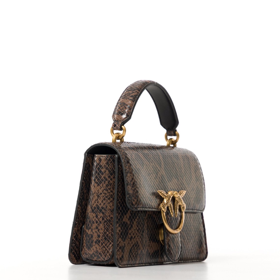 Borsa Pinko a mano Mini Love Bag One Top Handle Light in pelle con stampa pitone