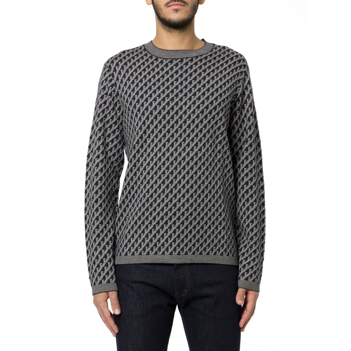 Maglia girocollo in lana vergine jacquard Emporio Armani