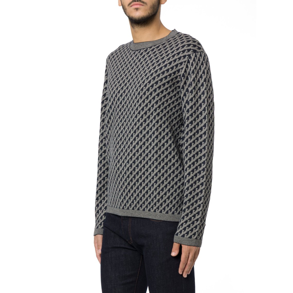 Maglia girocollo in lana vergine jacquard Emporio Armani