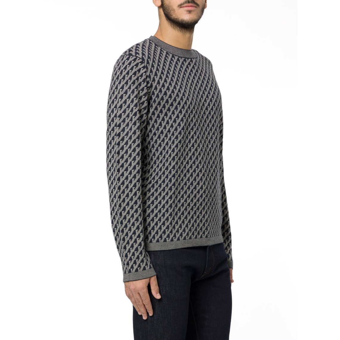 Maglia girocollo in lana vergine jacquard Emporio Armani