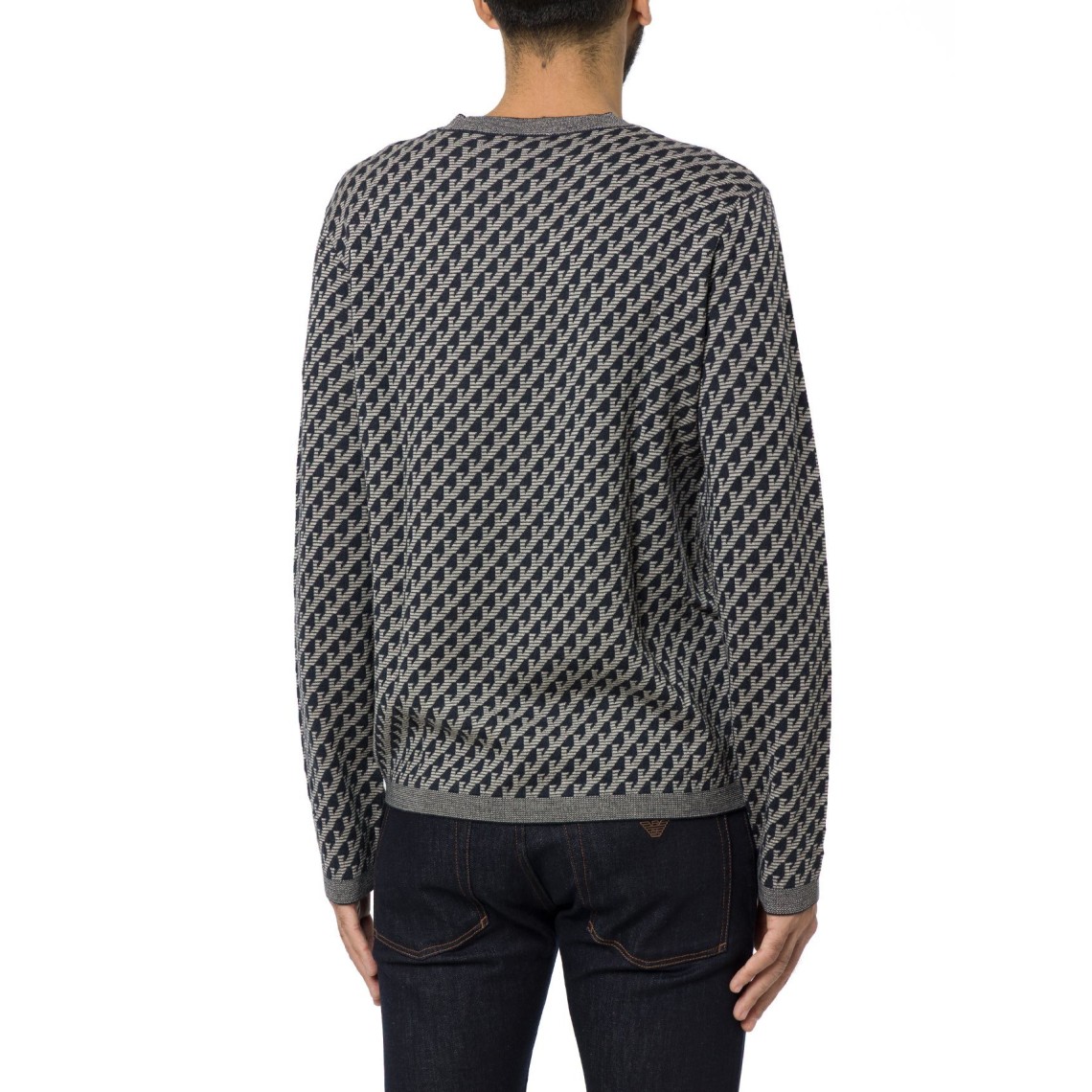 Maglia girocollo in lana vergine jacquard Emporio Armani