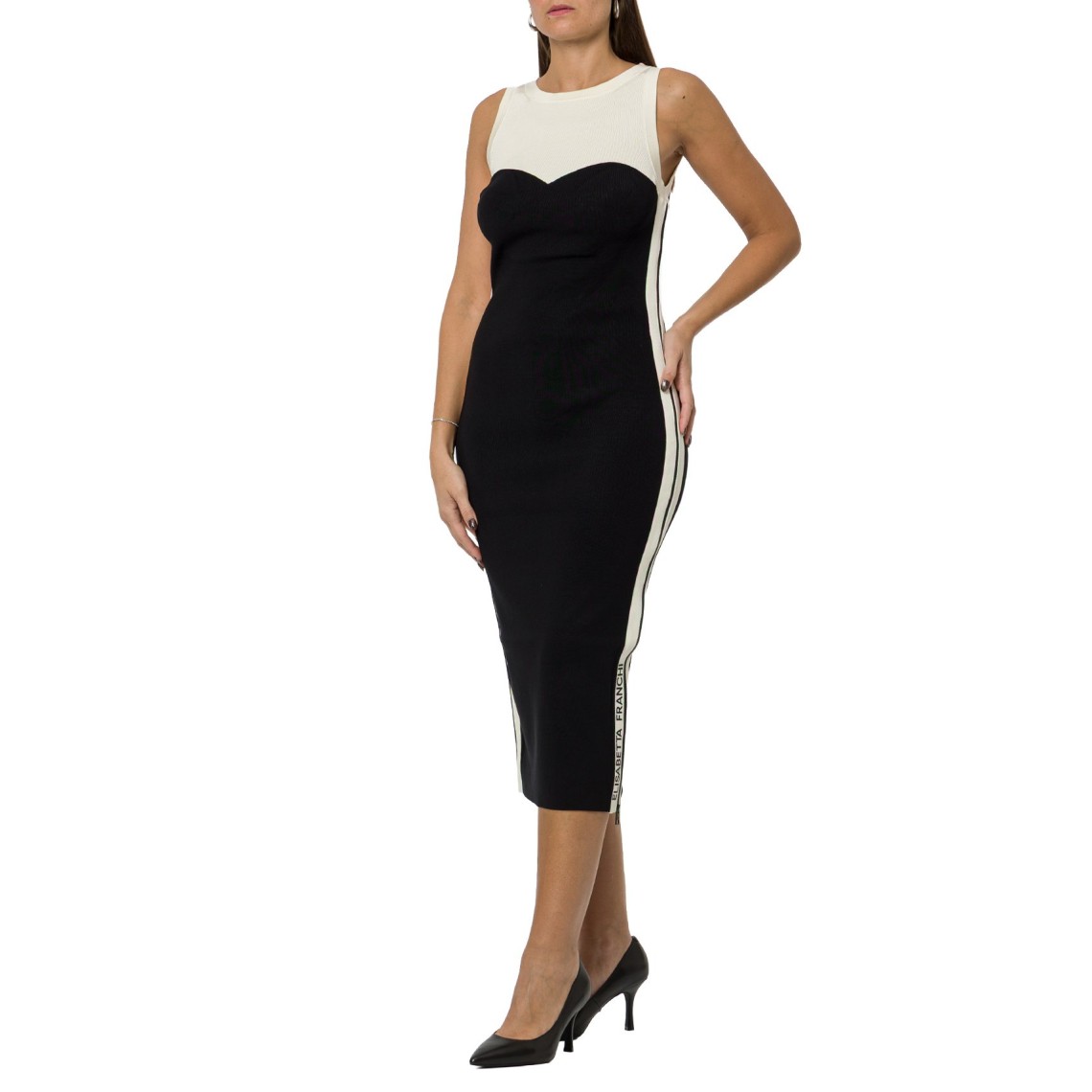 Abito Midi In Maglia Bicolor con Spacchi Elisabetta Franchi
