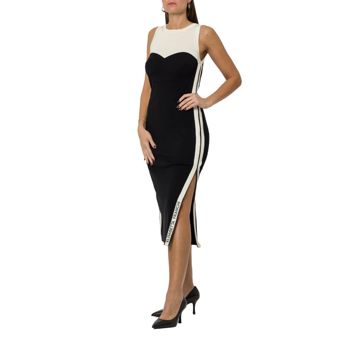 Abito Midi In Maglia Bicolor con Spacchi Elisabetta Franchi