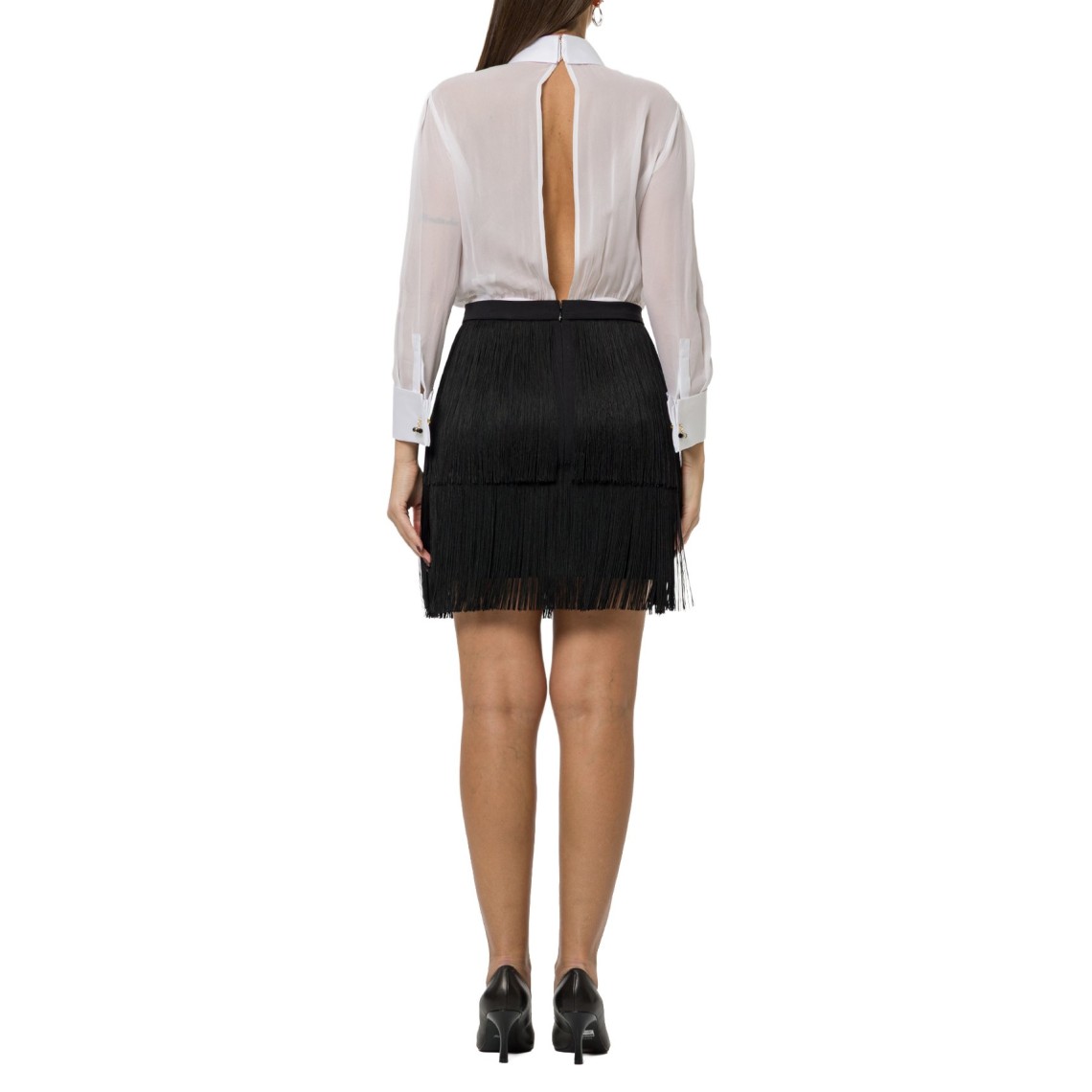 Abito in georgette con ruches e frange Elisabetta Franchi