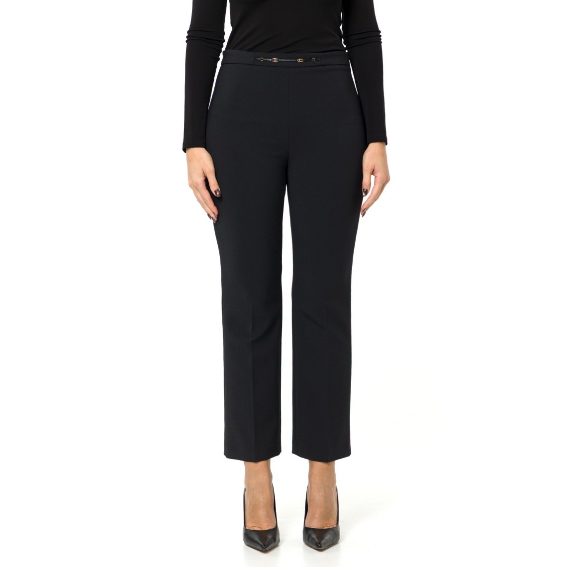Pantaloni in doppio crêpe stretch con dettaglio gioiello Elisabetta Franchi