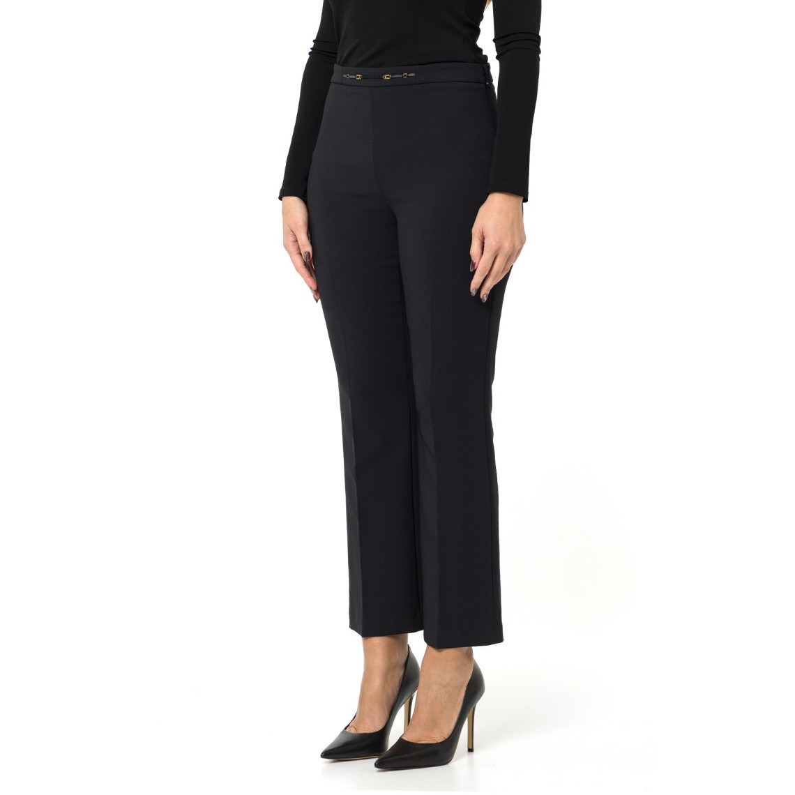 Pantaloni in doppio crêpe stretch con dettaglio gioiello Elisabetta Franchi