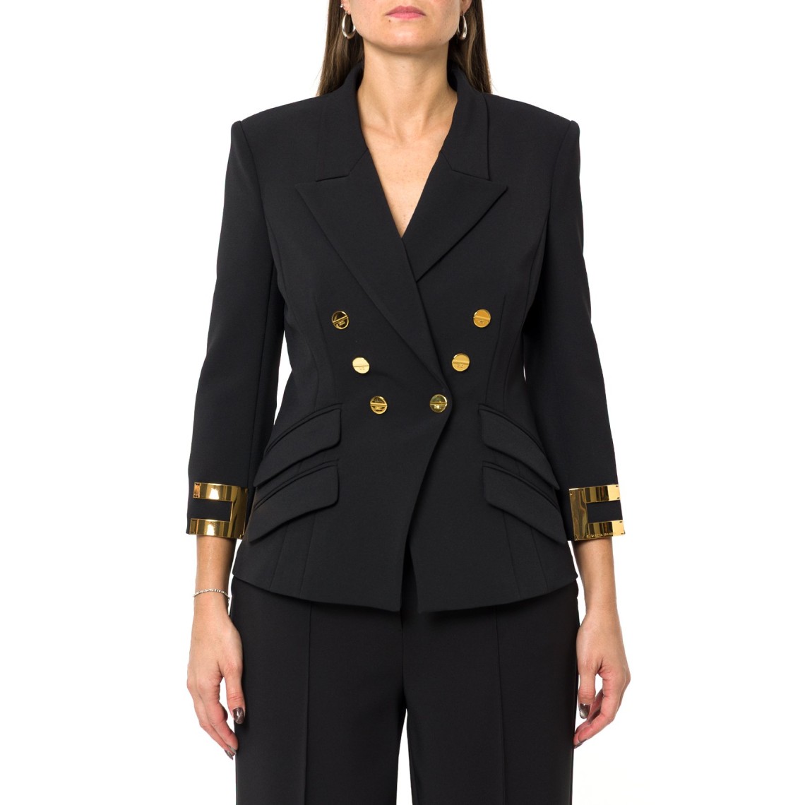 Giacca in doppio crêpe stretch con logo gioiello Elisabetta Franchi