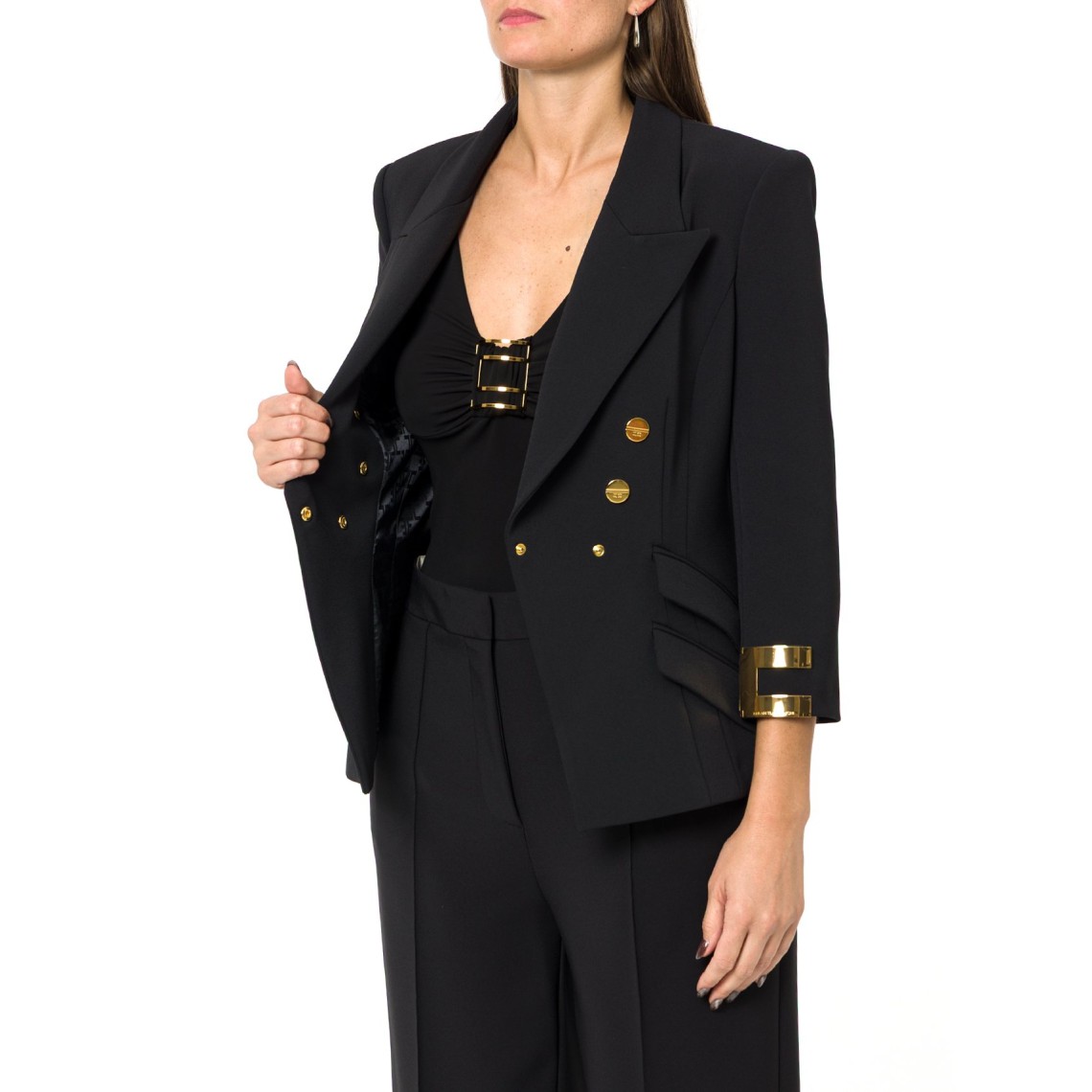 Giacca in doppio crêpe stretch con logo gioiello Elisabetta Franchi