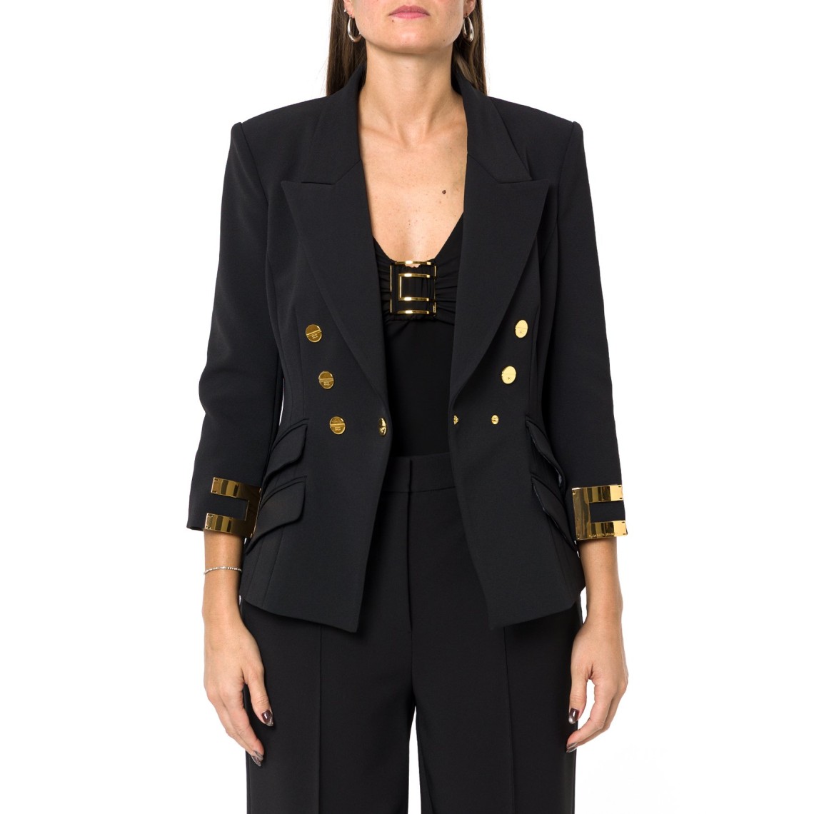 Giacca in doppio crêpe stretch con logo gioiello Elisabetta Franchi